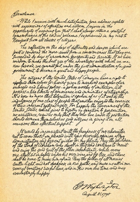 George Washington's original Letter to the Hebrew Congregation of Newport, Rhode Island, 1790